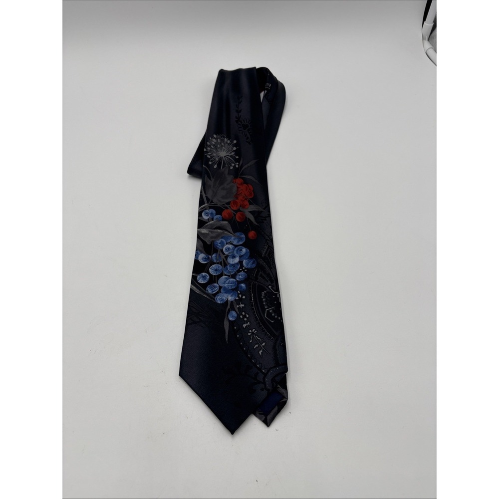 Desantis Collection Hand Made 100% Silk Tie Floral And Berries Print 56" Total L